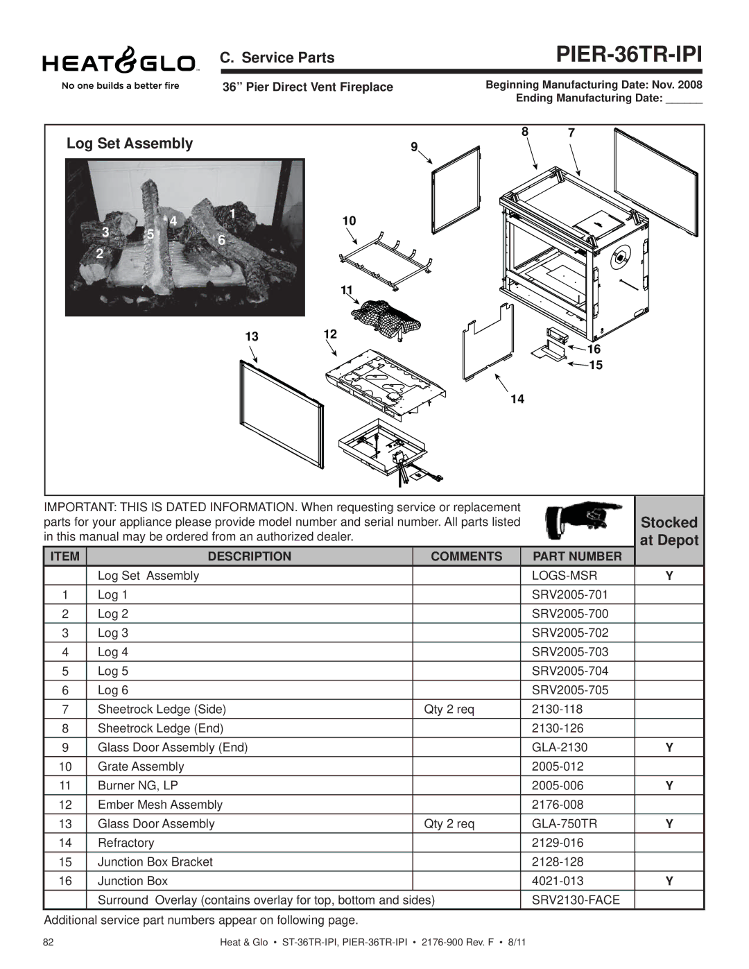 Heat & Glo LifeStyle ST-36TRLP-IPI, PIER-36TRLP-IPI, PIER-36TR-IPI, ST-36TR-IPI Stocked, Pier Direct Vent Fireplace 