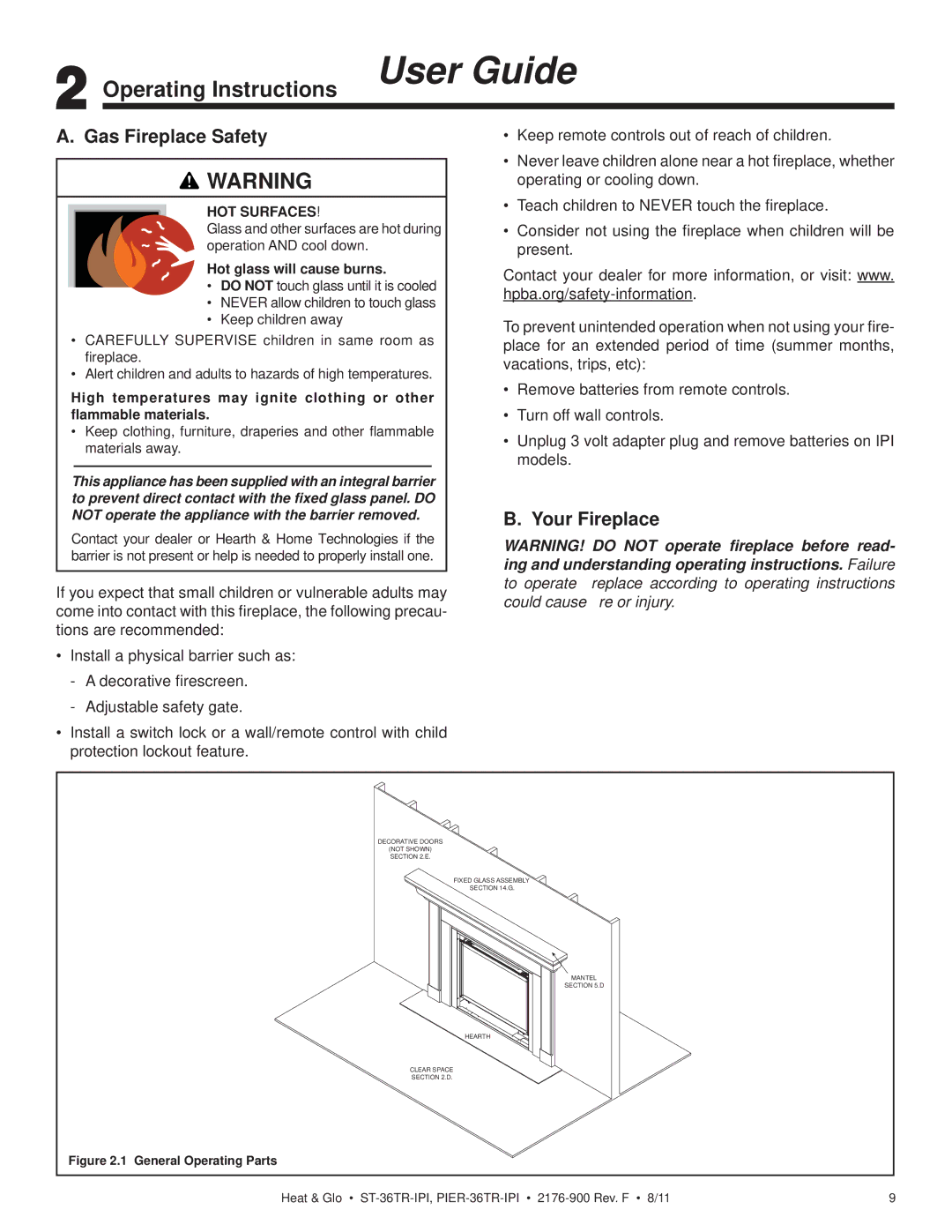 Heat & Glo LifeStyle PIER-36TR-IPI, ST-36TRLP-IPI Operating Instructions User Guide, Gas Fireplace Safety, Your Fireplace 