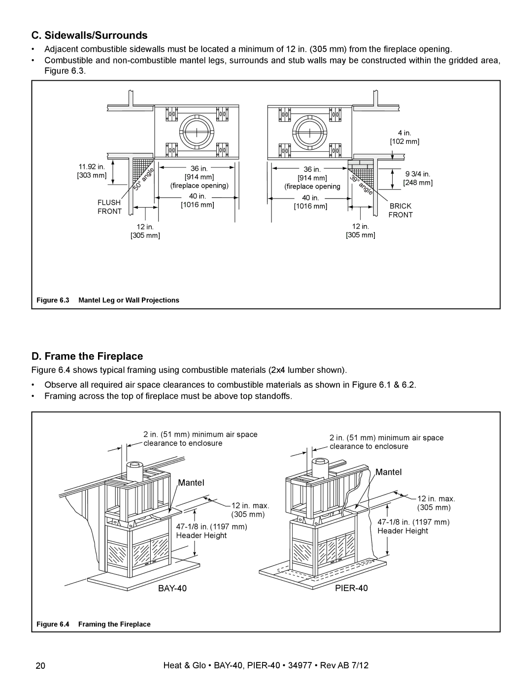 Heat & Glo LifeStyle PIER-40 owner manual Frame the Fireplace, Sidewalls/Surrounds 