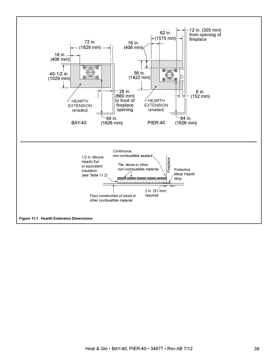 Heat & Glo LifeStyle PIER-40 owner manual 1575 mm 