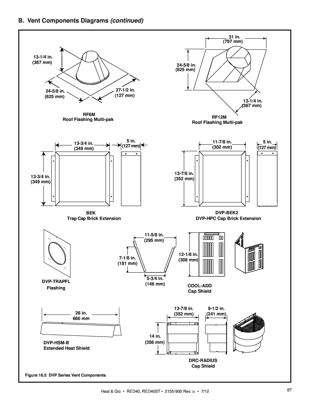 Heat & Glo LifeStyle RED40ST owner manual B. Vent Components Diagrams continued, 31 in 