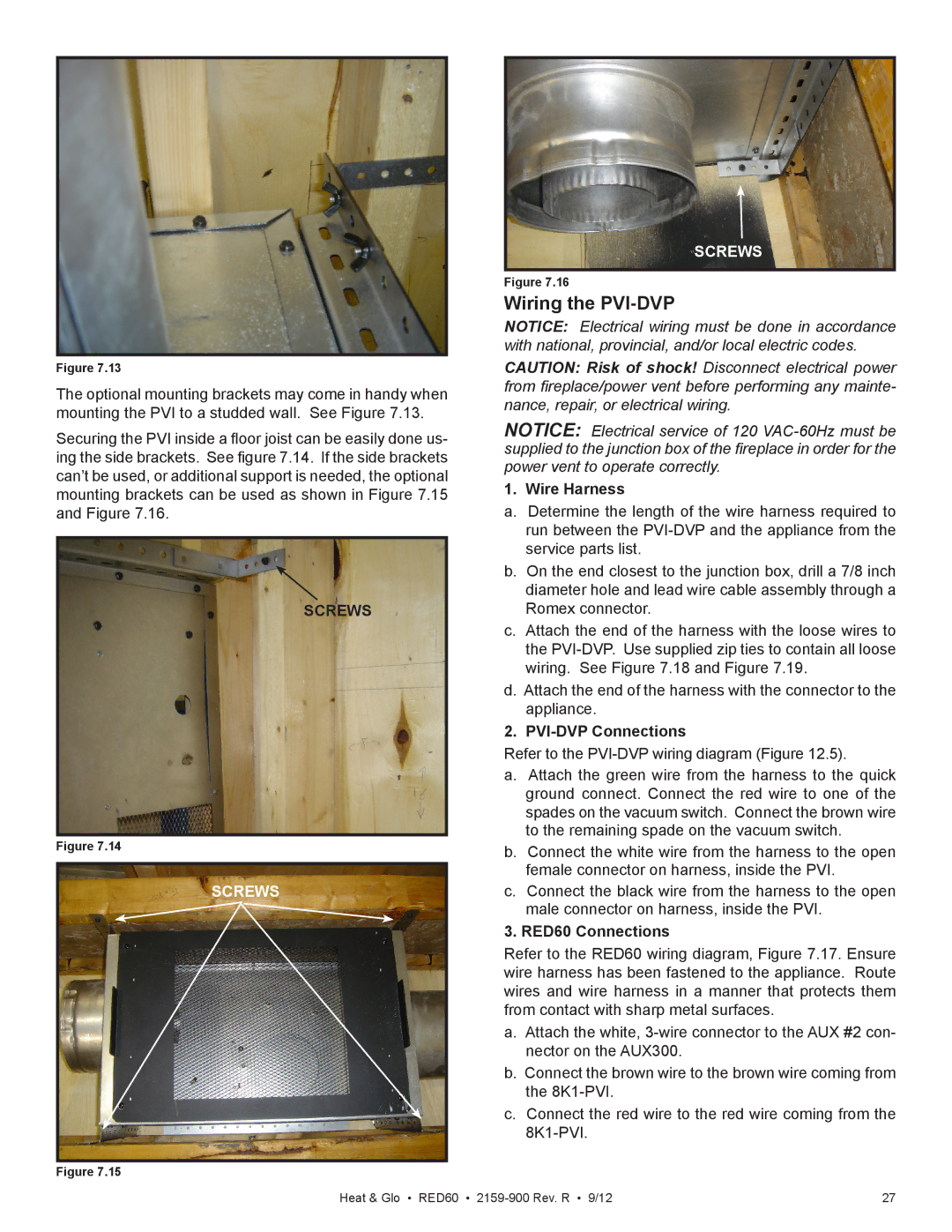 Heat & Glo LifeStyle RED60 2159-900 manual Wiring the PVI-DVP, Screws, Wire Harness, PVI-DVP Connections, RED60 Connections 