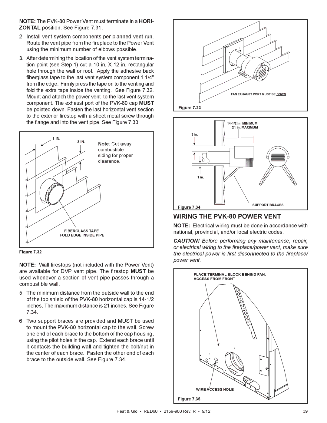 Heat & Glo LifeStyle RED60 2159-900 manual Wiring the PVK-80 Power Vent 