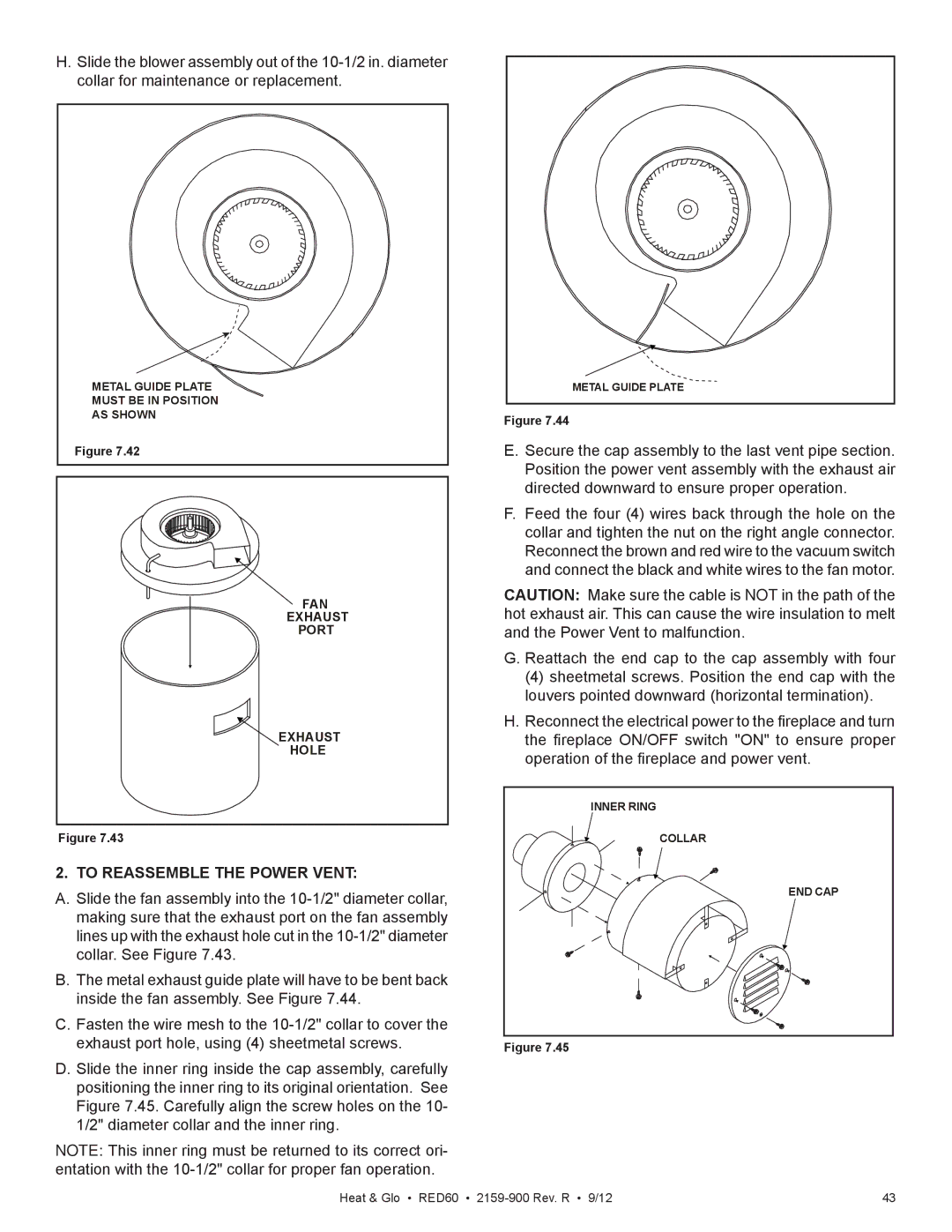 Heat & Glo LifeStyle RED60 2159-900 manual To Reassemble the Power Vent 