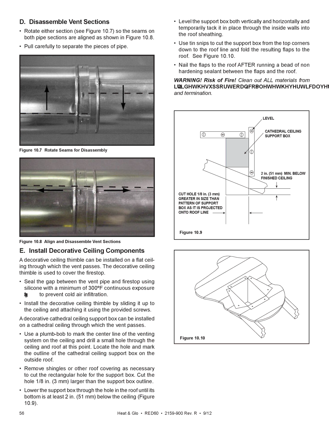 Heat & Glo LifeStyle RED60 2159-900 manual Disassemble Vent Sections, Install Decorative Ceiling Components 