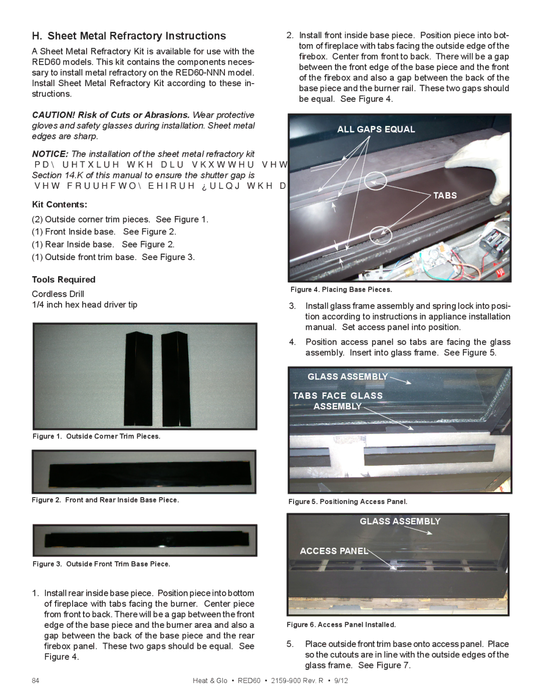 Heat & Glo LifeStyle RED60 2159-900 manual Sheet Metal Refractory Instructions, ALL Gaps Equal Tabs 