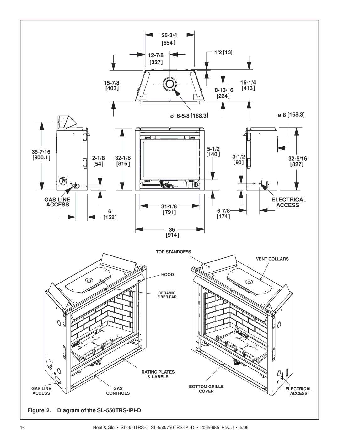 Heat & Glo LifeStyle SL-750TRS-IPI-D owner manual GAS Line Electrical Access 