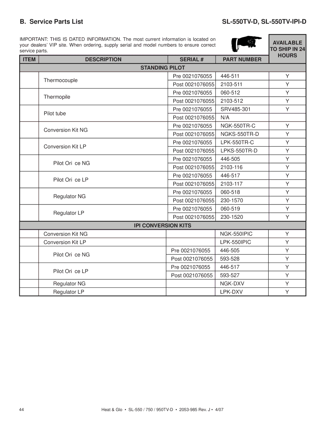 Heat & Glo LifeStyle SL-750TV-IPI-D, SL-950TV-IPI-D, SL-950TV-D, SL-750TV-D owner manual SL-550TV-D, SL-550TV-IPI-D 