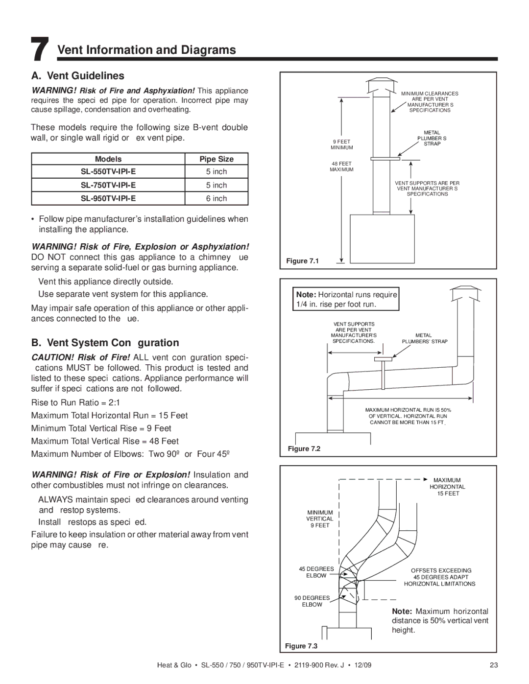 Heat & Glo LifeStyle SL-550TV-IPI-E owner manual Vent Information and Diagrams, Vent Guidelines, Vent System Conﬁguration 