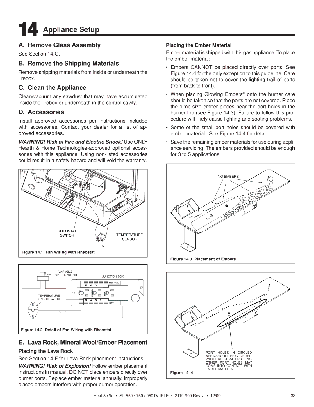 Heat & Glo LifeStyle SL-950TV-IPI-E, SL-750TV-IPI-E, SL-550TV-IPI-E owner manual Appliance Setup 