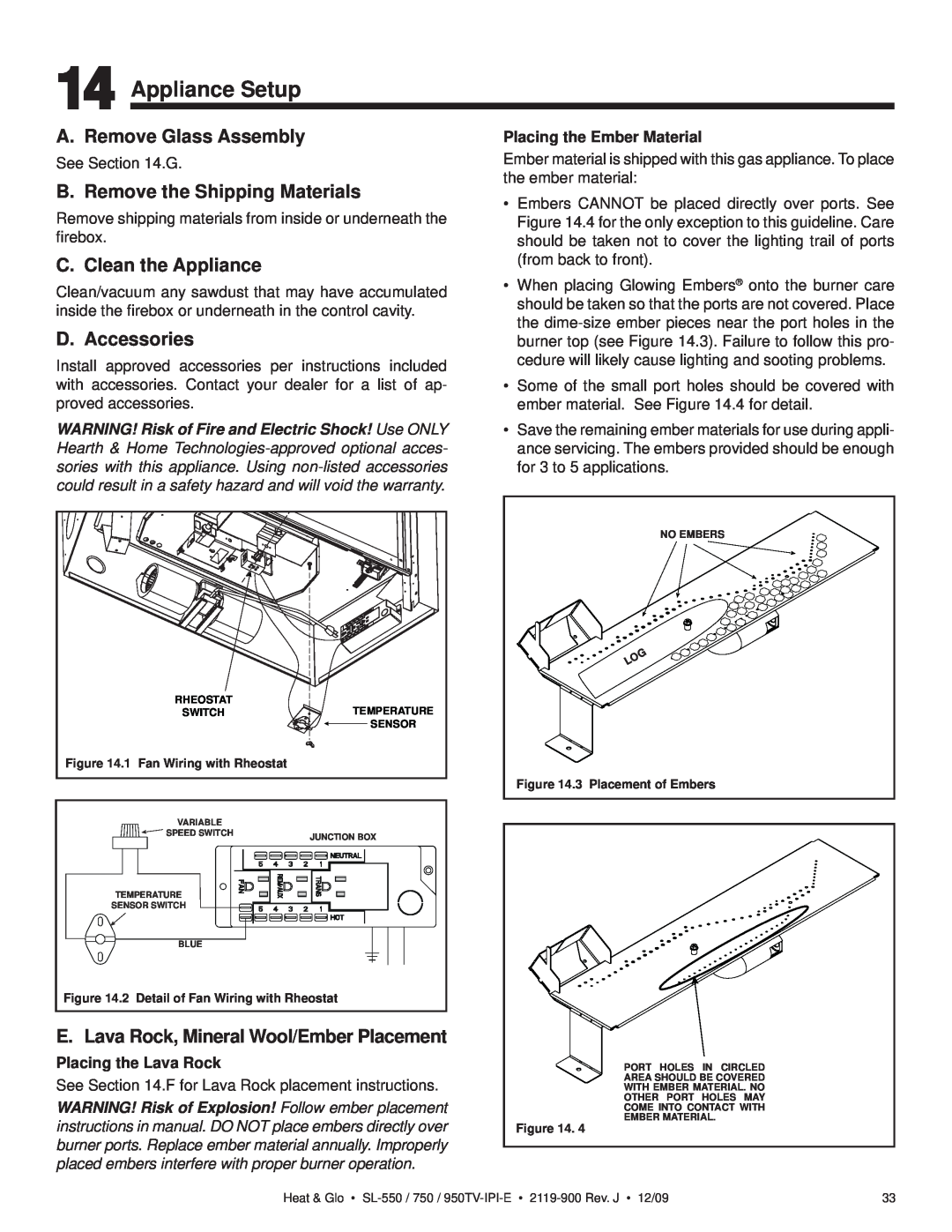 Heat & Glo LifeStyle SL-950TV-IPI-E Appliance Setup, A. Remove Glass Assembly, B. Remove the Shipping Materials 