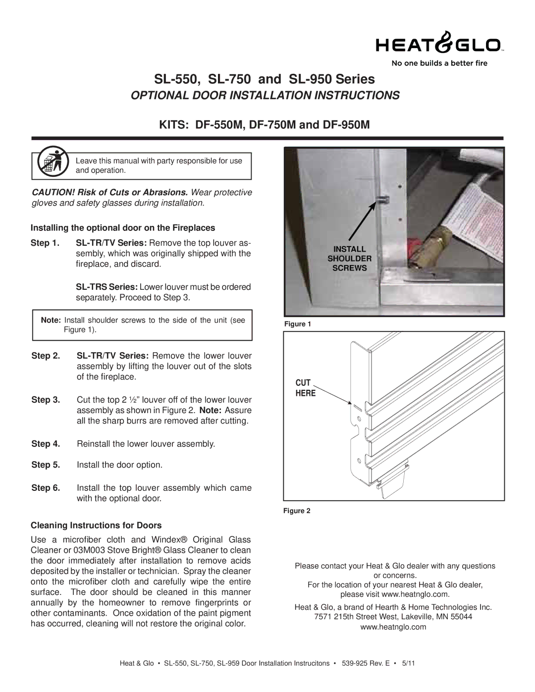 Heat & Glo LifeStyle installation instructions SL-550, SL-750 and SL-950 Series, Kits DF-550M, DF-750M and DF-950M 