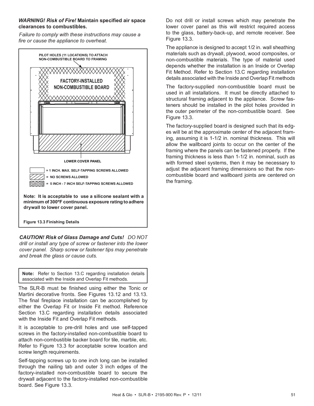 Heat & Glo LifeStyle SLR-B (COSMO) owner manual NON-COMBUSTIBLE Boar D 