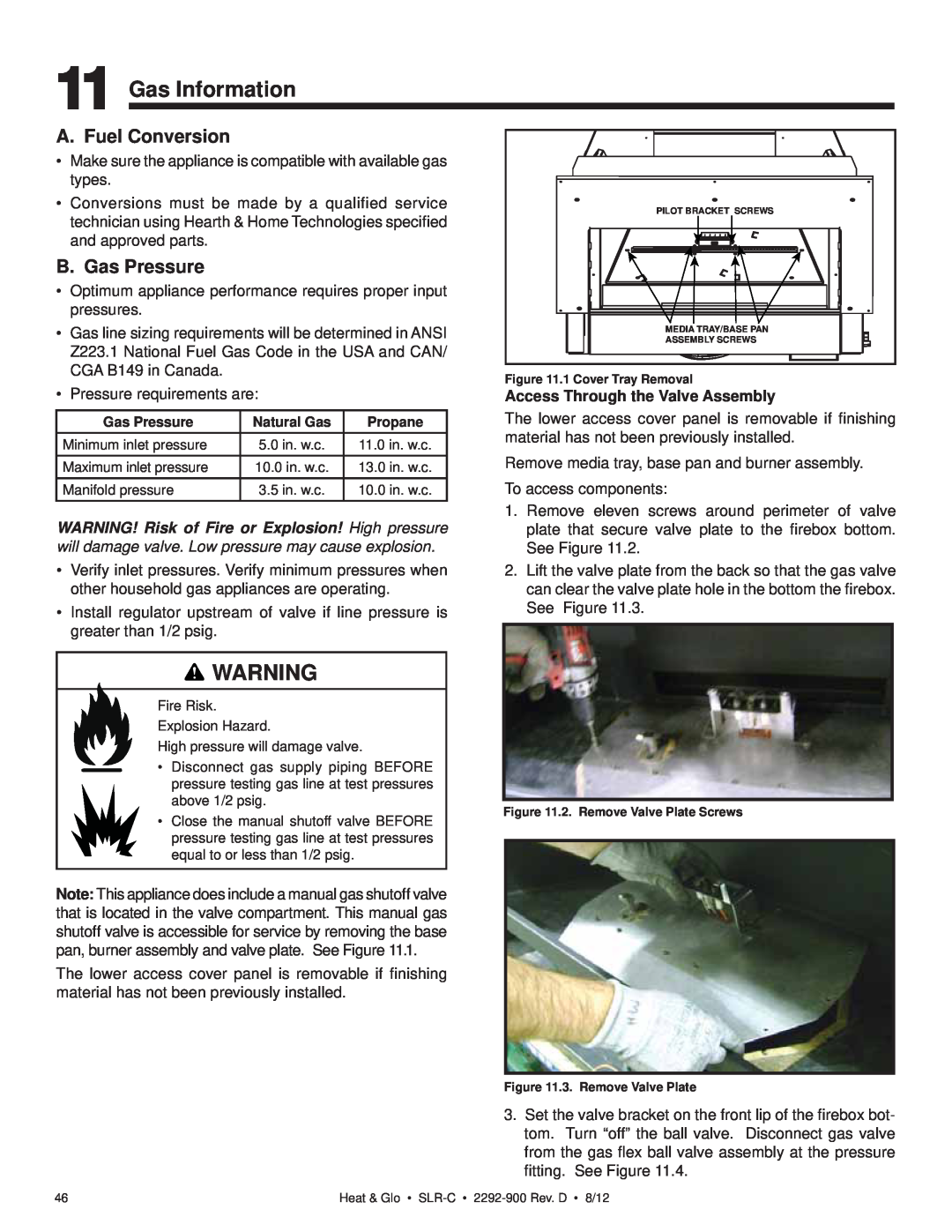 Heat & Glo LifeStyle SLR-C (COSMO) owner manual Gas Information, A. Fuel Conversion, B. Gas Pressure 