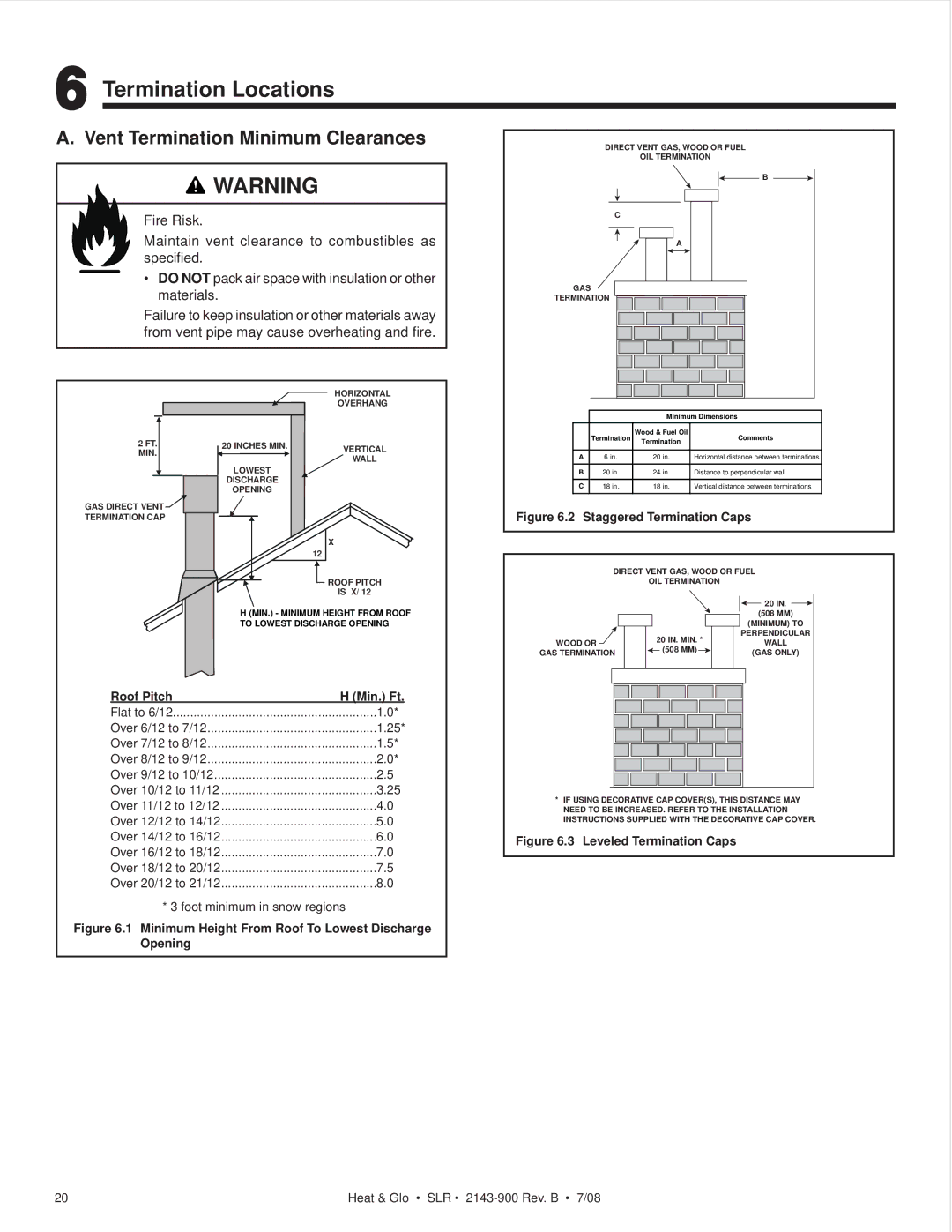 Heat & Glo LifeStyle SLR (COSMO) owner manual Termination Locations, Vent Termination Minimum Clearances 