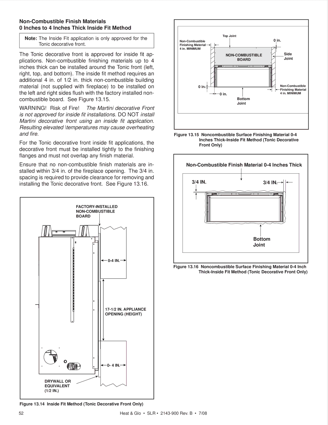 Heat & Glo LifeStyle SLR (COSMO) owner manual Inside Fit Method Tonic Decorative Front Only 