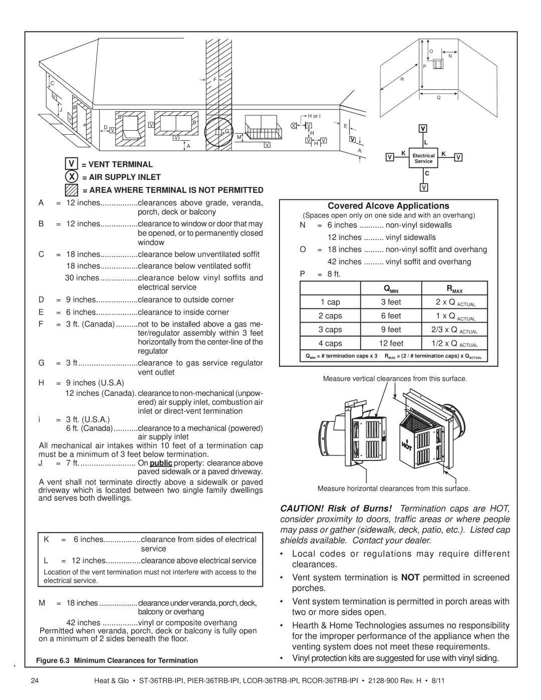 Heat & Glo LifeStyle ST-36TRB-IPI owner manual Covered Alcove Applications 