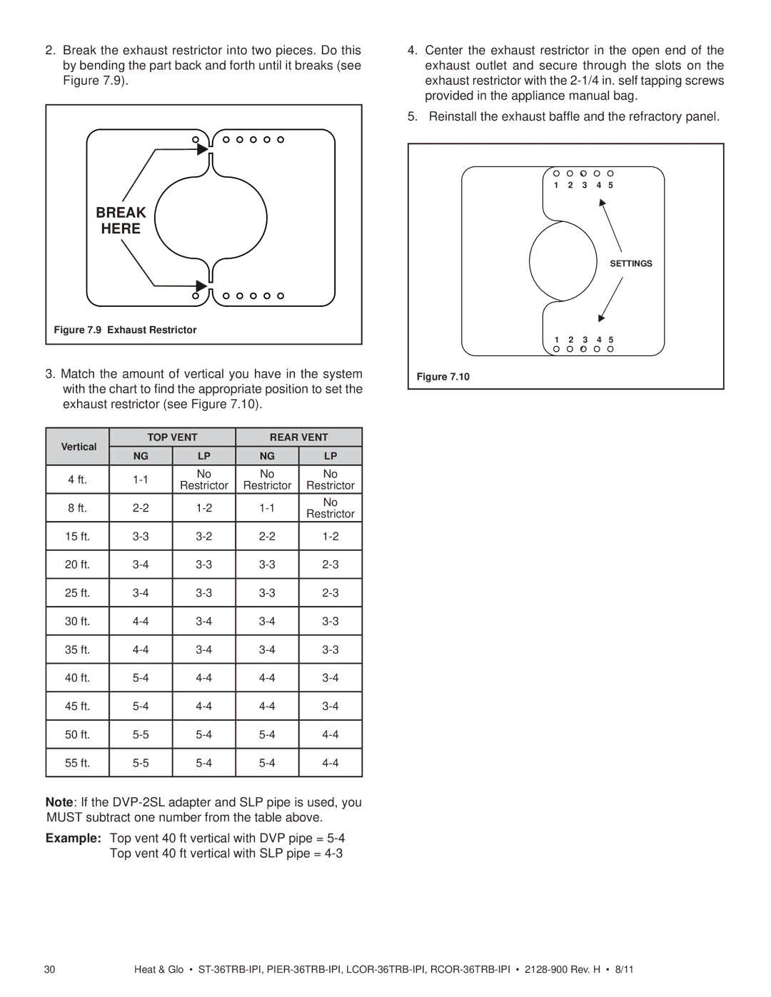 Heat & Glo LifeStyle ST-36TRB-IPI owner manual Break Here, 15 ft 20 ft 25 ft 30 ft 35 ft 40 ft 45 ft 50 ft 55 ft 