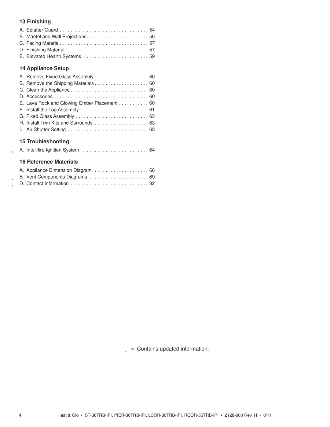 Heat & Glo LifeStyle ST-36TRB-IPI owner manual Finishing, Appliance Setup, Troubleshooting, Reference Materials 