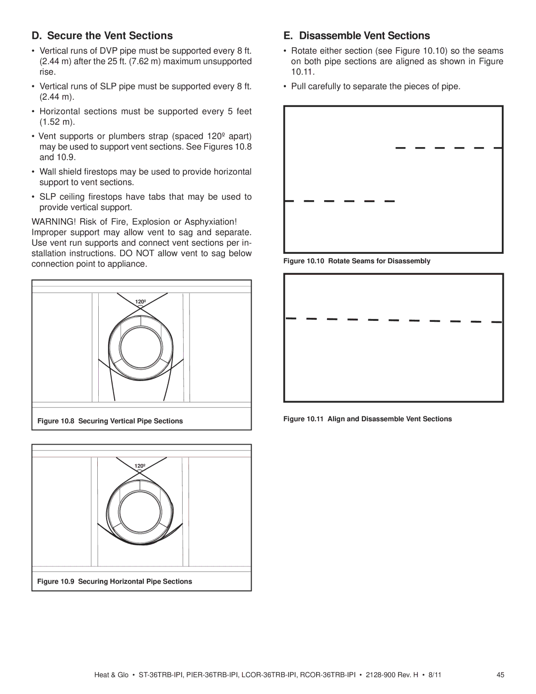 Heat & Glo LifeStyle ST-36TRB-IPI owner manual Secure the Vent Sections, Disassemble Vent Sections 