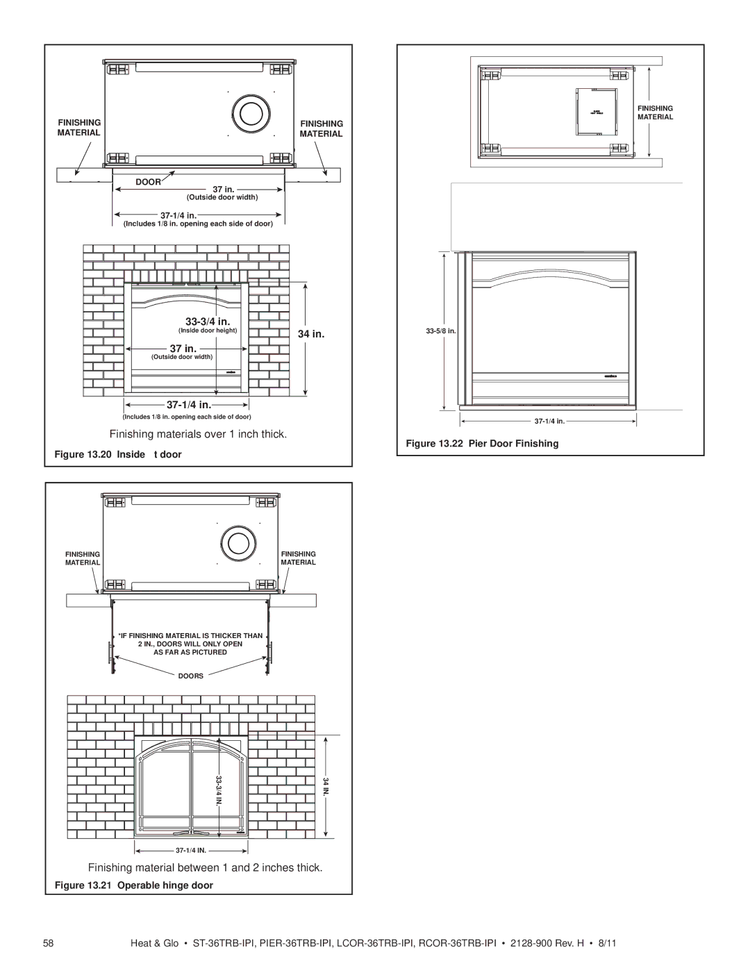 Heat & Glo LifeStyle ST-36TRB-IPI Finishing materials over 1 inch thick, Finishing material between 1 and 2 inches thick 