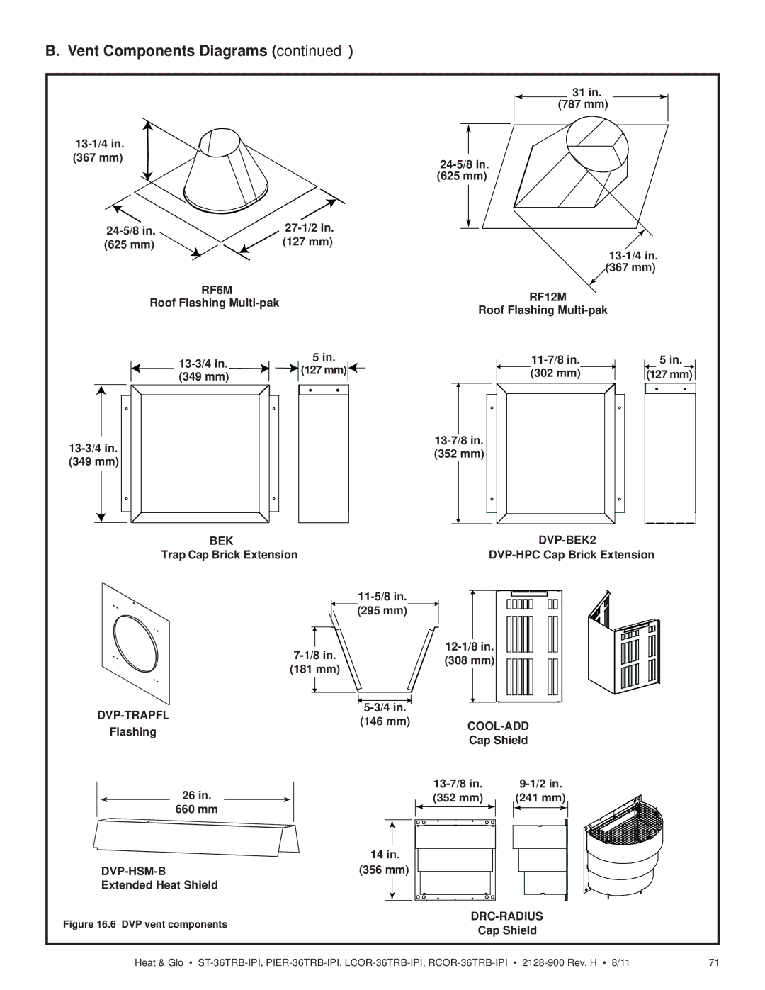 Heat & Glo LifeStyle ST-36TRB-IPI owner manual RF6M RF12M, BEK DVP-BEK2, Dvp-Trapfl, Cool-Add, Dvp-Hsm-B, Drc-Radius 