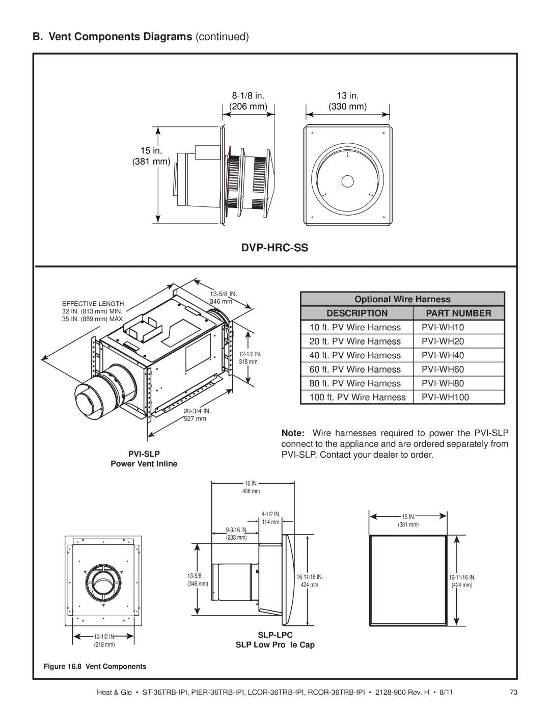 Heat & Glo LifeStyle ST-36TRB-IPI Optional Wire Harness, Pvi-Slp, Power Vent Inline, Slp-Lpc, SLP Low Proﬁle Cap 