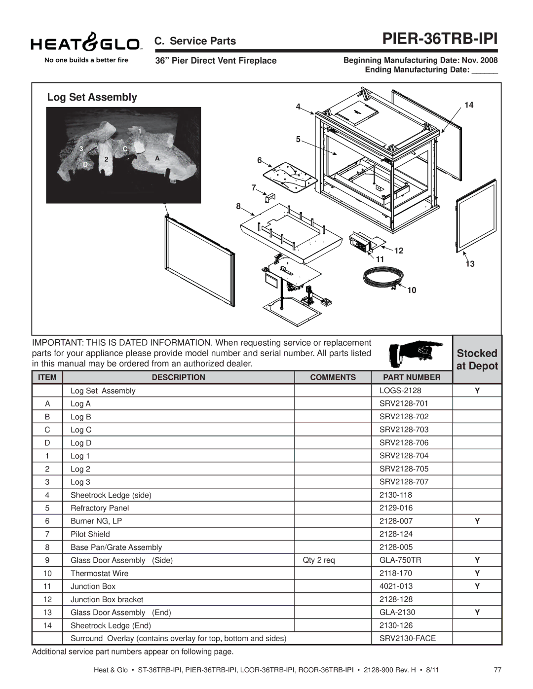 Heat & Glo LifeStyle ST-36TRB-IPI owner manual PIER-36TRB-IPI, Pier Direct Vent Fireplace 