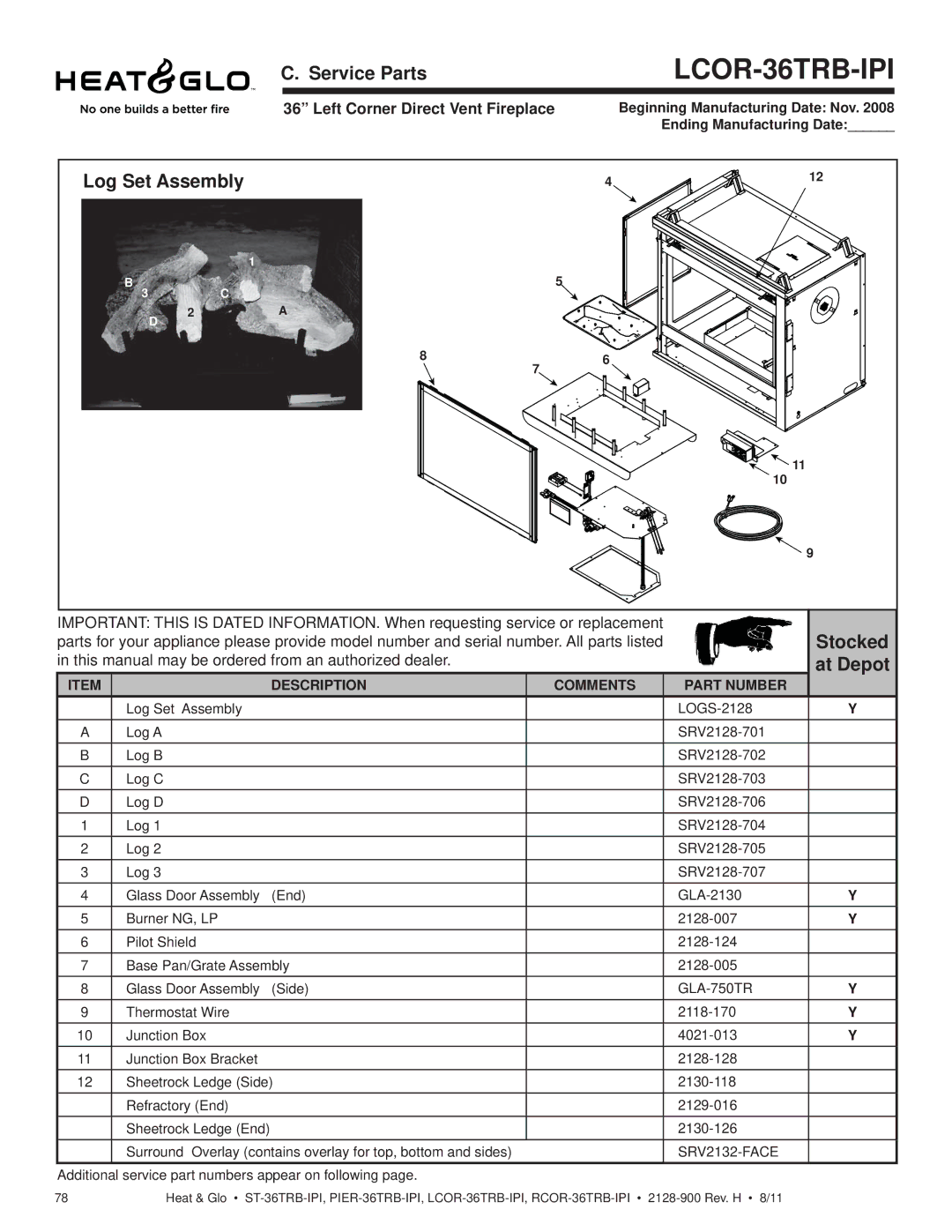 Heat & Glo LifeStyle ST-36TRB-IPI owner manual LCOR-36TRB-IPI, Left Corner Direct Vent Fireplace 