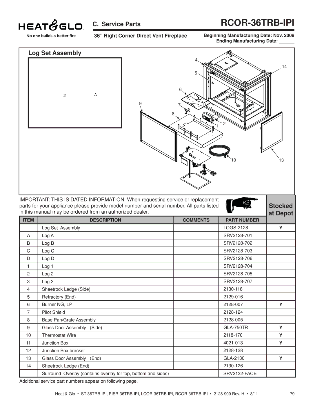 Heat & Glo LifeStyle ST-36TRB-IPI owner manual RCOR-36TRB-IPI, Right Corner Direct Vent Fireplace 