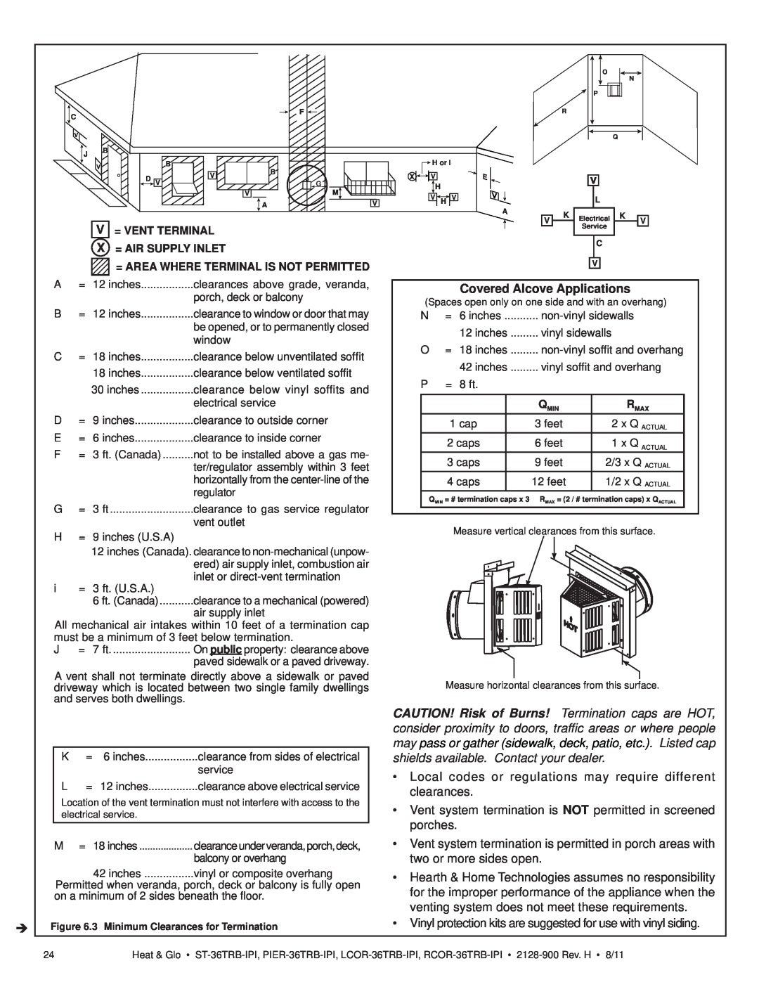 Heat & Glo LifeStyle ST-36TRB-IPI owner manual Covered Alcove Applications 