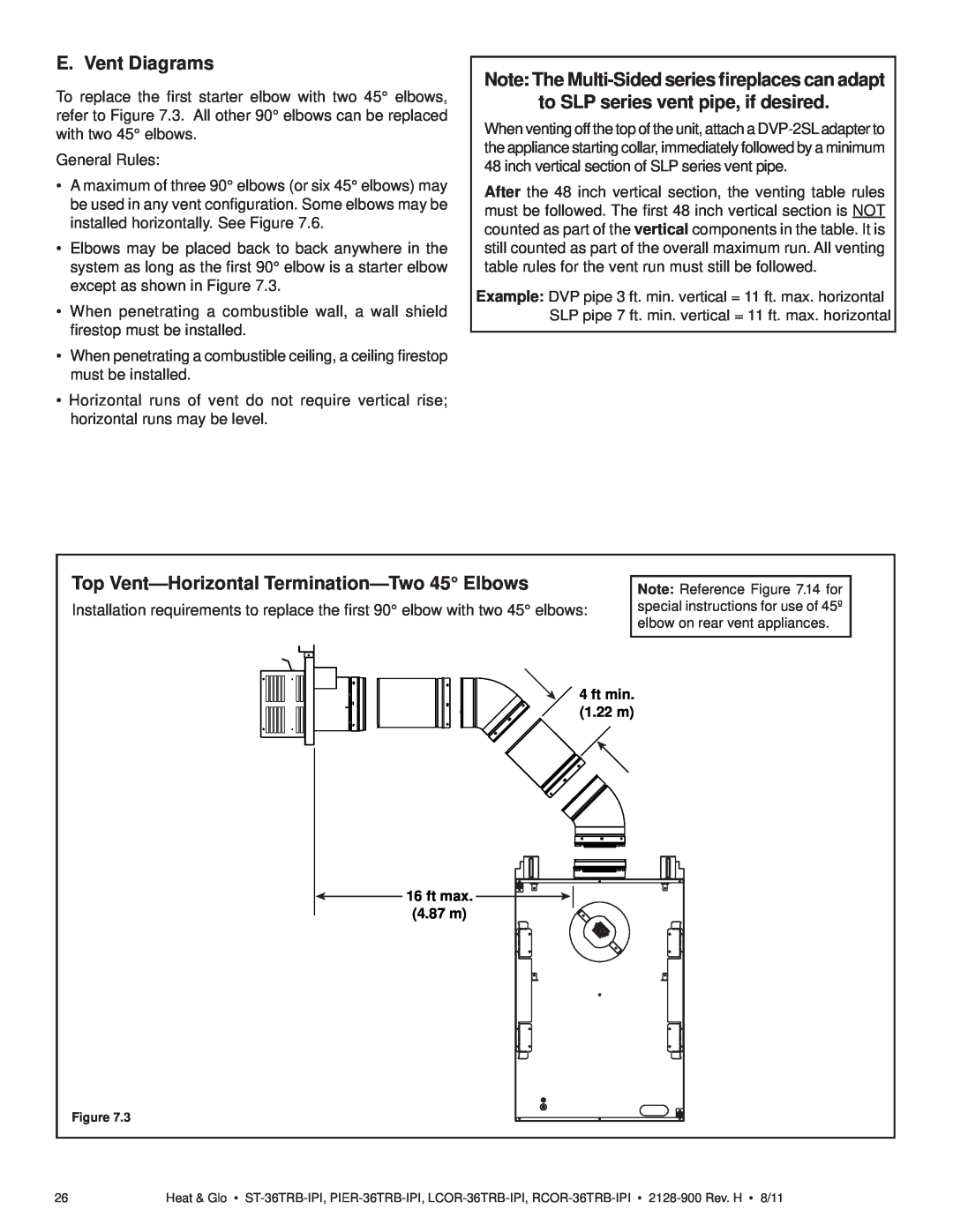 Heat & Glo LifeStyle ST-36TRB-IPI owner manual E. Vent Diagrams, Note: The Multi-Sidedseries ﬁreplaces can adapt 
