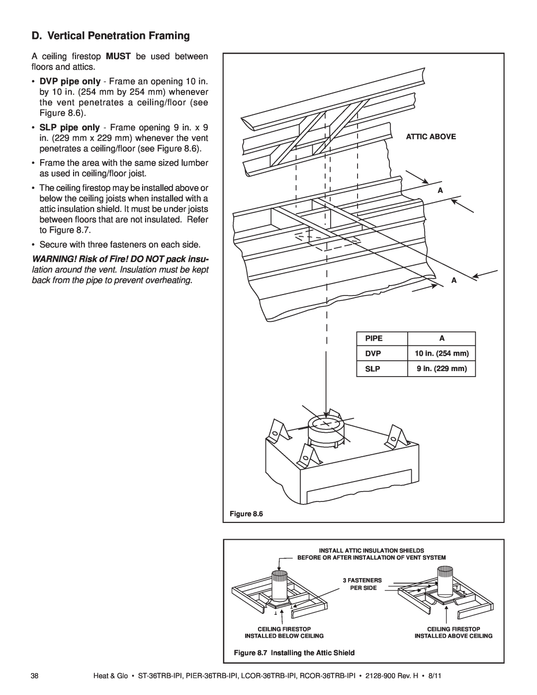 Heat & Glo LifeStyle ST-36TRB-IPI owner manual D. Vertical Penetration Framing 