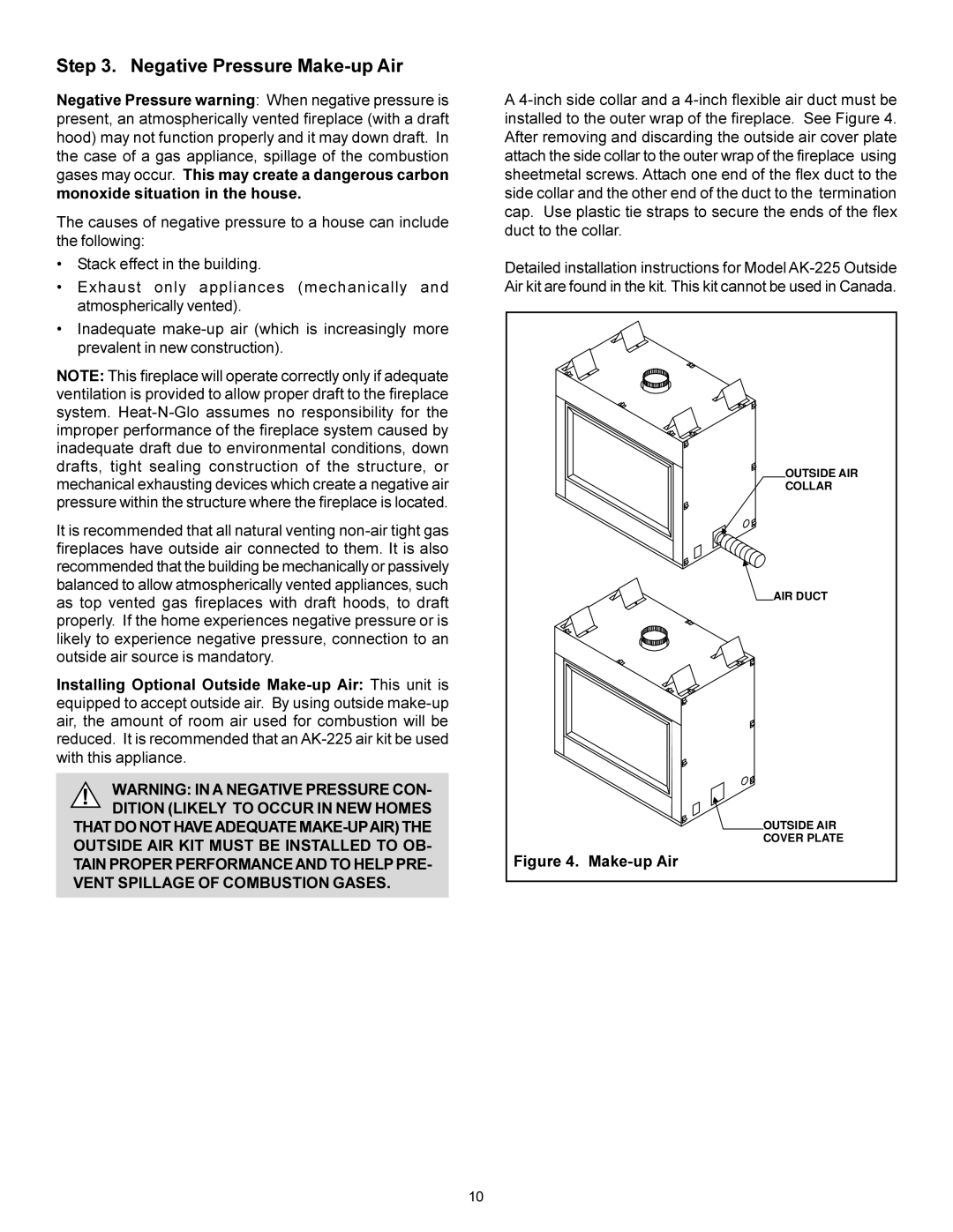 Heat & Glo LifeStyle ST-38GTV manual Negative Pressure Make-up Air 