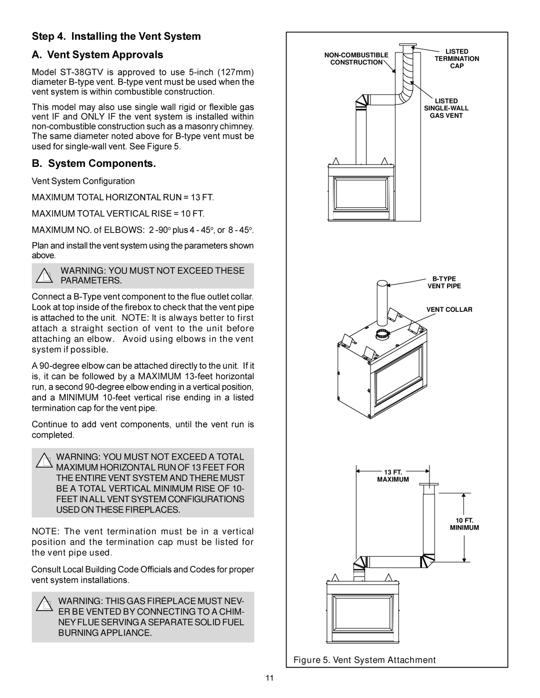 Heat & Glo LifeStyle ST-38GTV manual Installing the Vent System A. Vent System Approvals, System Components 