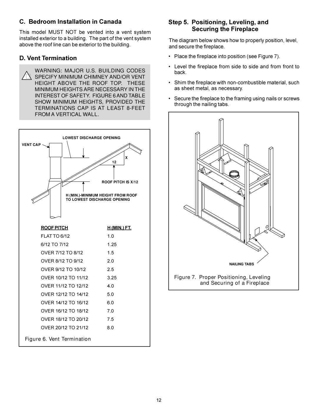 Heat & Glo LifeStyle ST-38GTV manual Bedroom Installation in Canada, Vent Termination, Securing of a Fireplace 