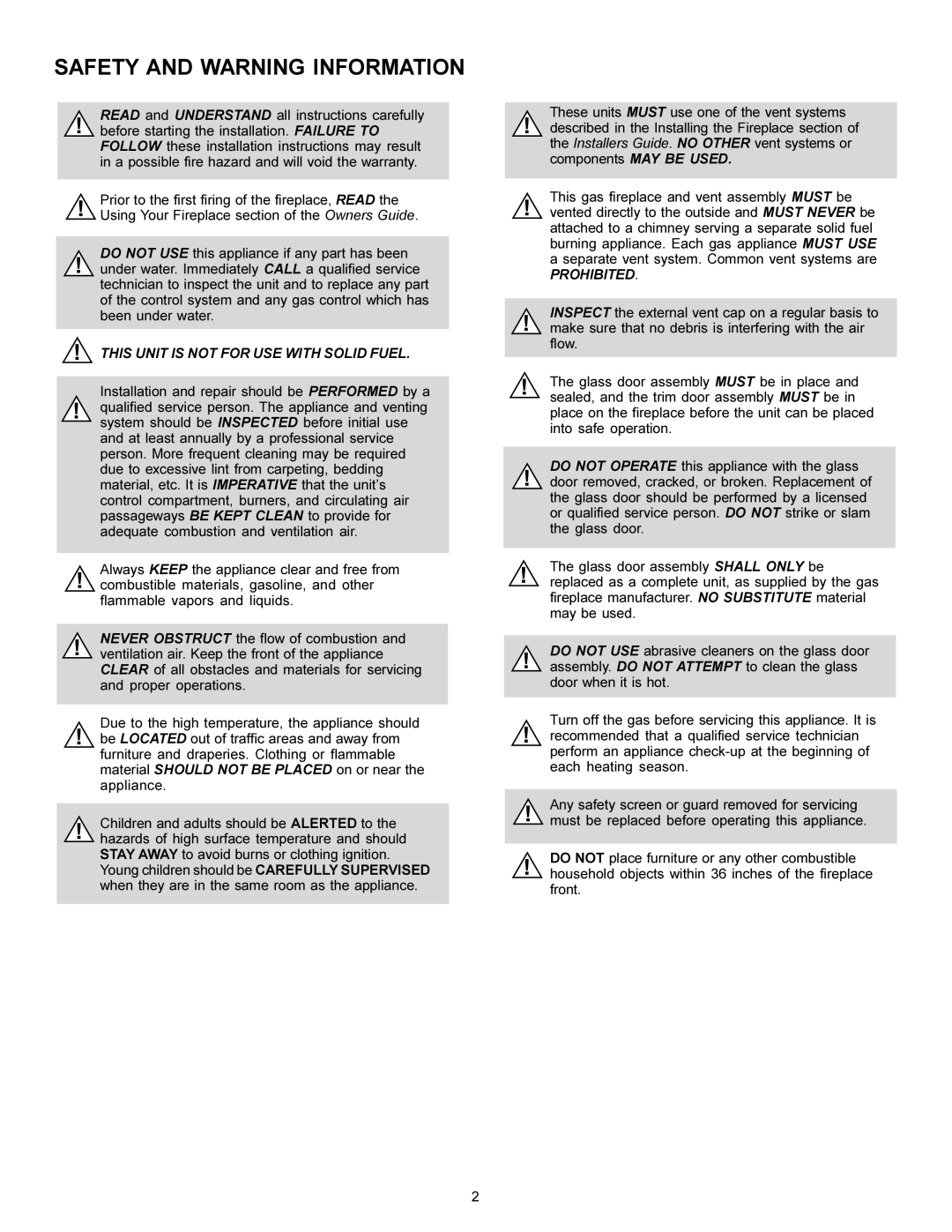 Heat & Glo LifeStyle ST-38GTV manual Safety and Warning Information 