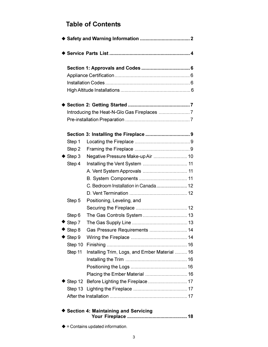 Heat & Glo LifeStyle ST-38GTV manual Table of Contents 