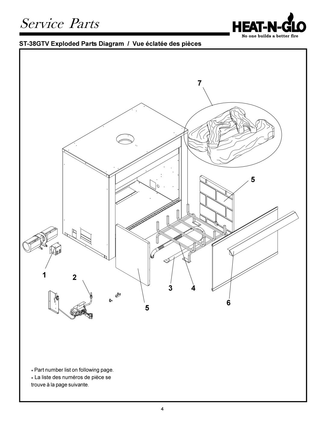 Heat & Glo LifeStyle manual Service Parts, ST-38GTV Exploded Parts Diagram / Vue éclatée des pièces 