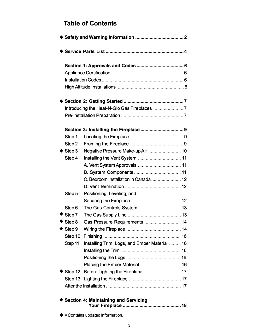 Heat & Glo LifeStyle ST-38GTV manual Table of Contents 