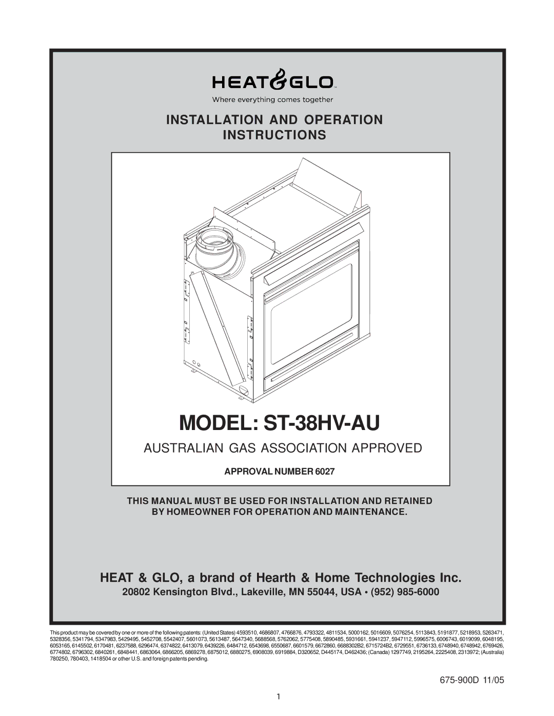 Heat & Glo LifeStyle manual Model ST-38HV-AU, Kensington Blvd., Lakeville, MN 55044, USA 952 