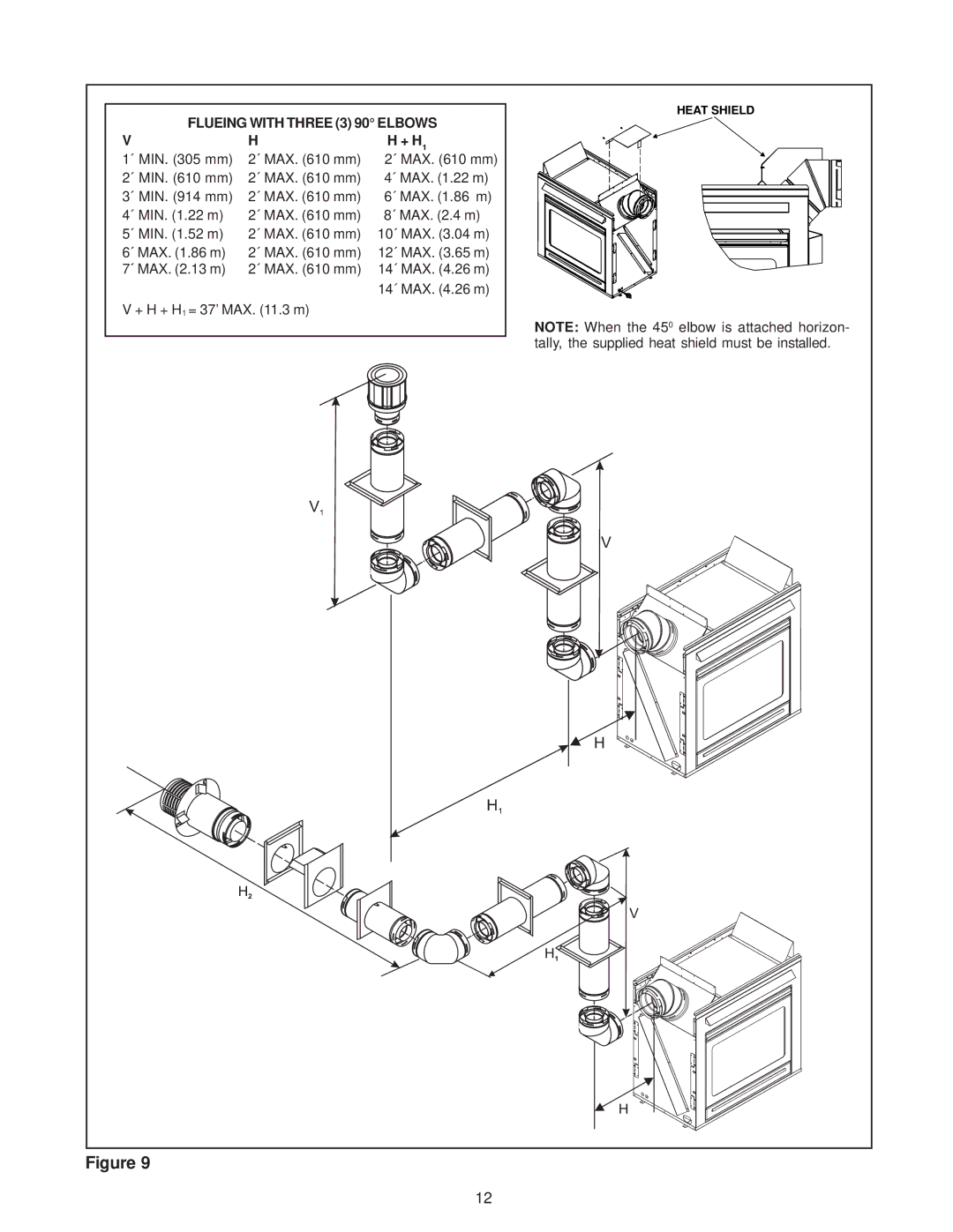 Heat & Glo LifeStyle ST-38HV-AU manual Flueing with Three 3 90 Elbows 