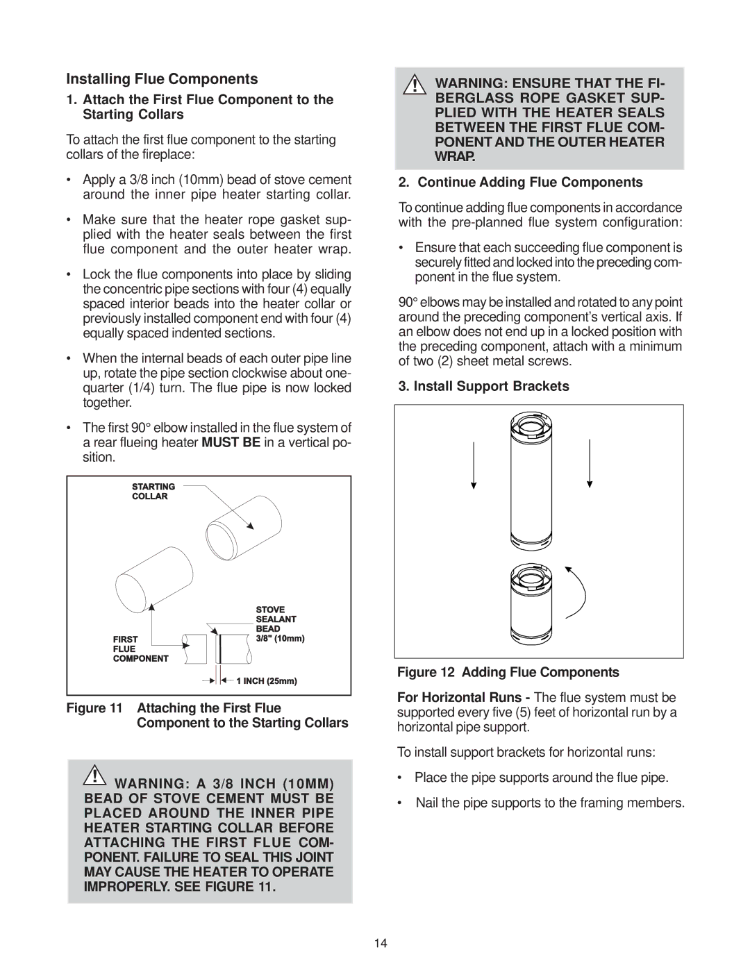 Heat & Glo LifeStyle ST-38HV-AU manual Installing Flue Components, Attach the First Flue Component to the Starting Collars 