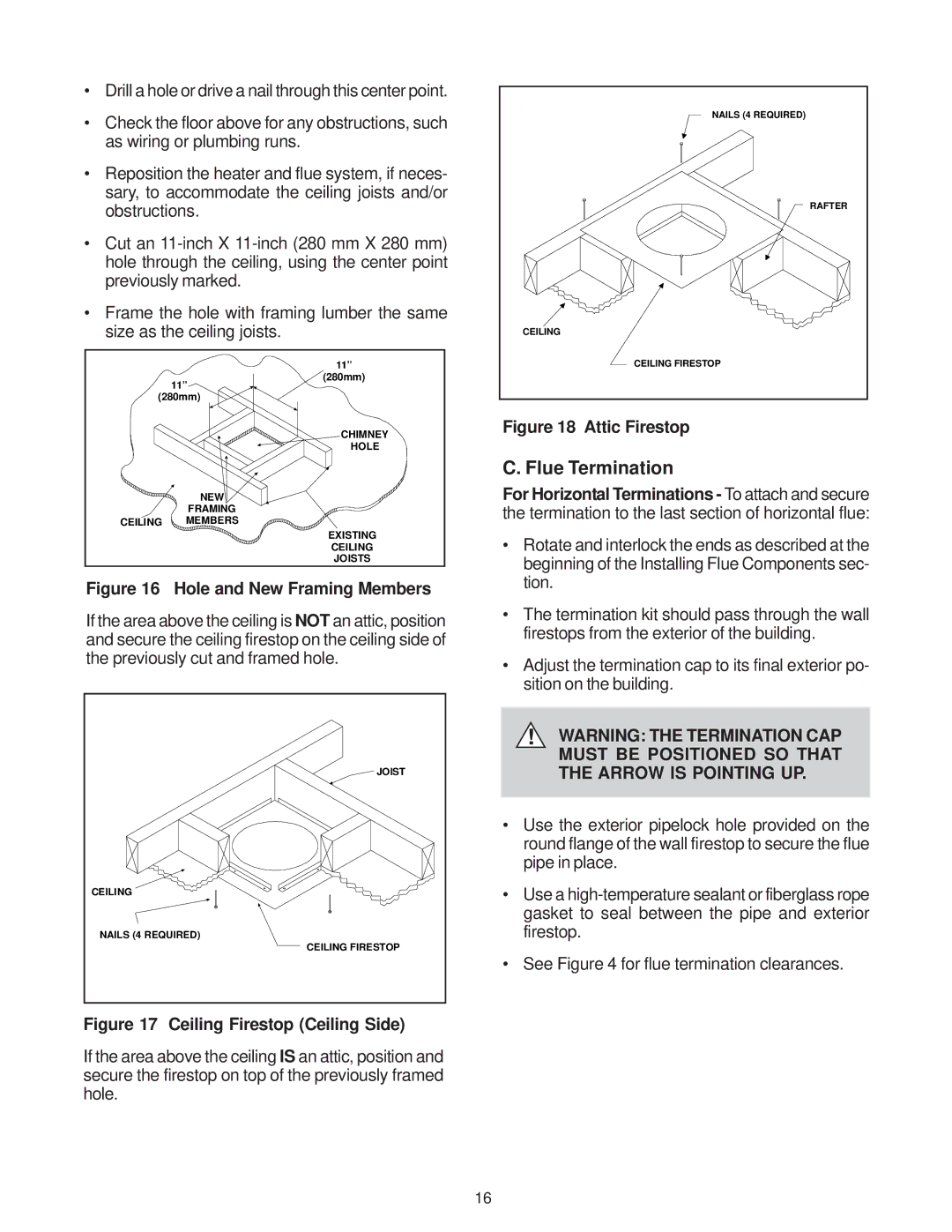 Heat & Glo LifeStyle ST-38HV-AU manual Flue Termination, Hole and New Framing Members 