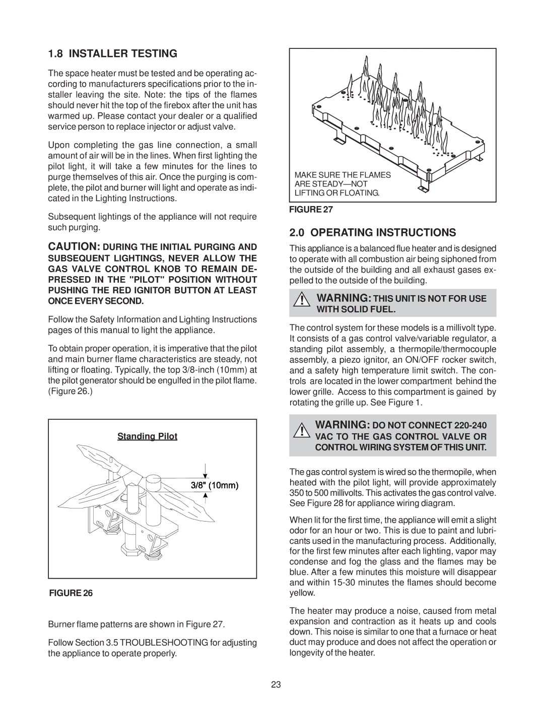 Heat & Glo LifeStyle ST-38HV-AU manual Installer Testing, Operating Instructions 