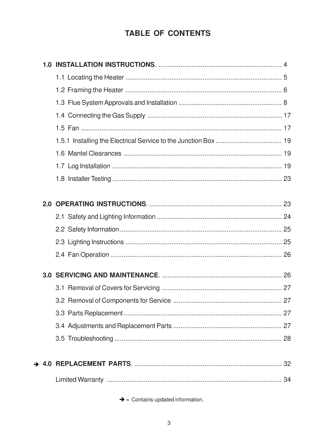 Heat & Glo LifeStyle ST-38HV-AU manual Table of Contents 