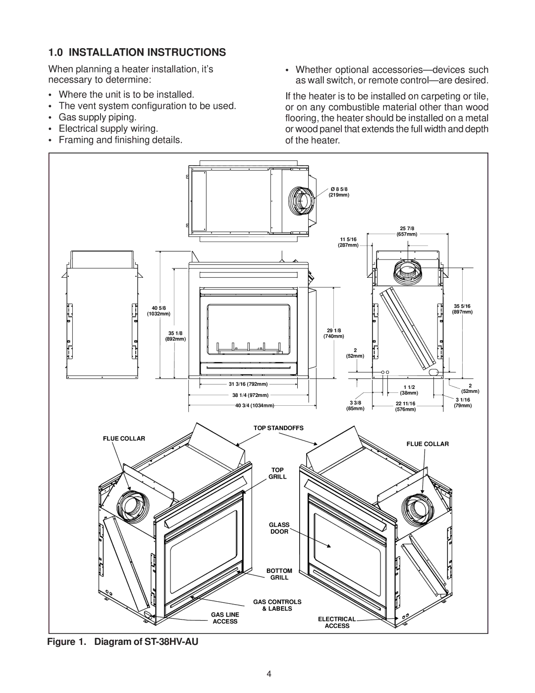 Heat & Glo LifeStyle manual Installation Instructions, Diagram of ST-38HV-AU 