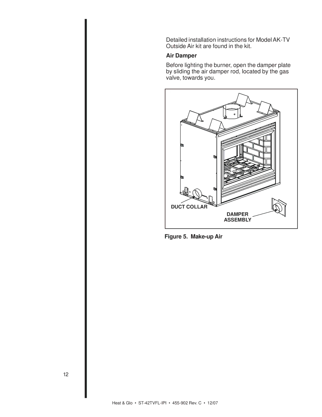 Heat & Glo LifeStyle ST-42TVFL-IPI owner manual Air Damper, Make-up Air 