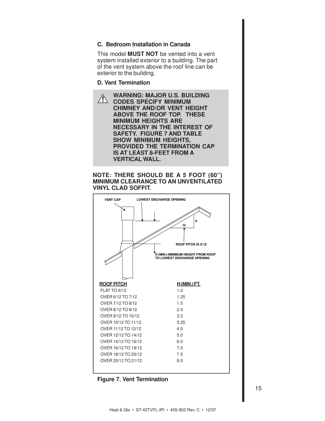 Heat & Glo LifeStyle ST-42TVFL-IPI owner manual Bedroom Installation in Canada, Vent Termination 