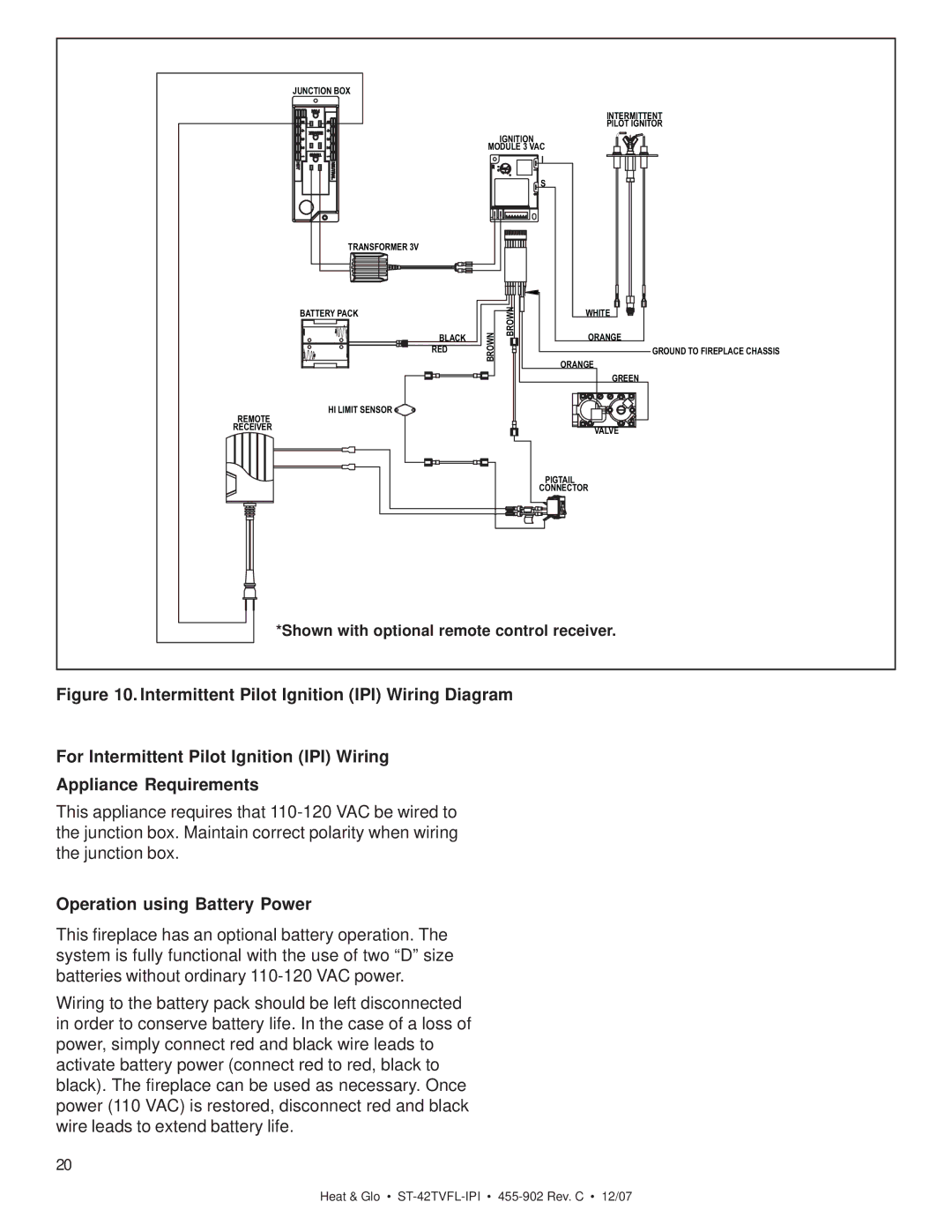 Heat & Glo LifeStyle ST-42TVFL-IPI owner manual Operation using Battery Power 